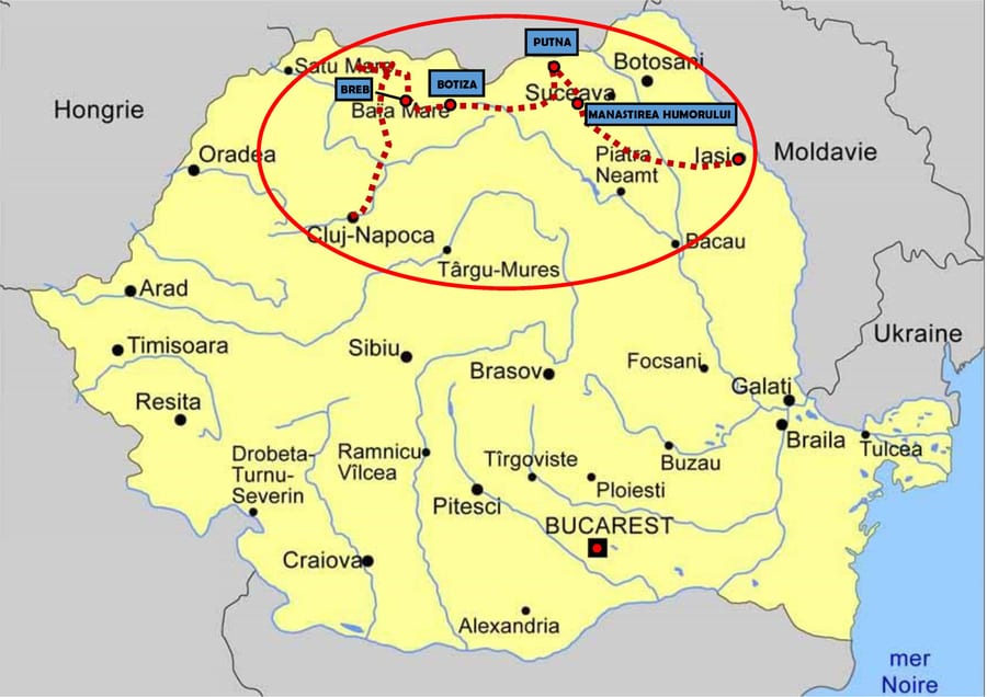 Carte du circuit Roumanie du Nord : Maramureș & Bucovine